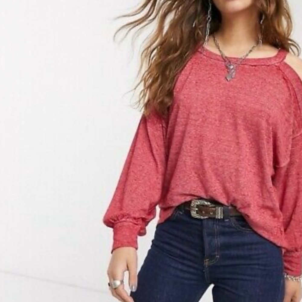 Free People Chill Out Cold Shoulder Long Sleeve Tee Sweet Sangria
